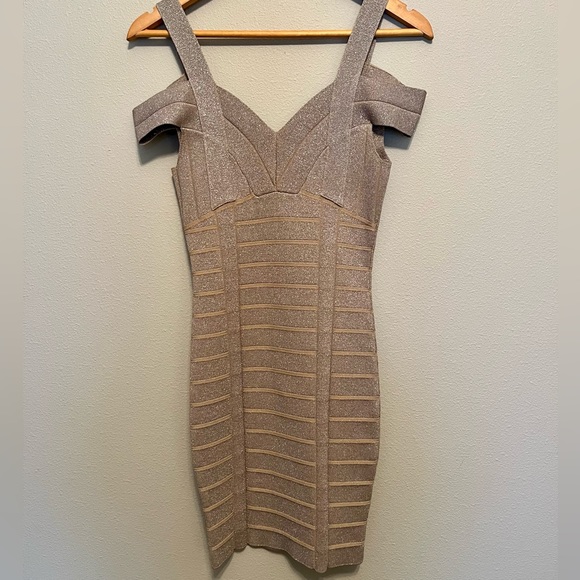 guess gold bandage dress Guess Women Beige Gold Accents Bandage Dress Size XSmall New Sexy NWT Sleeveless